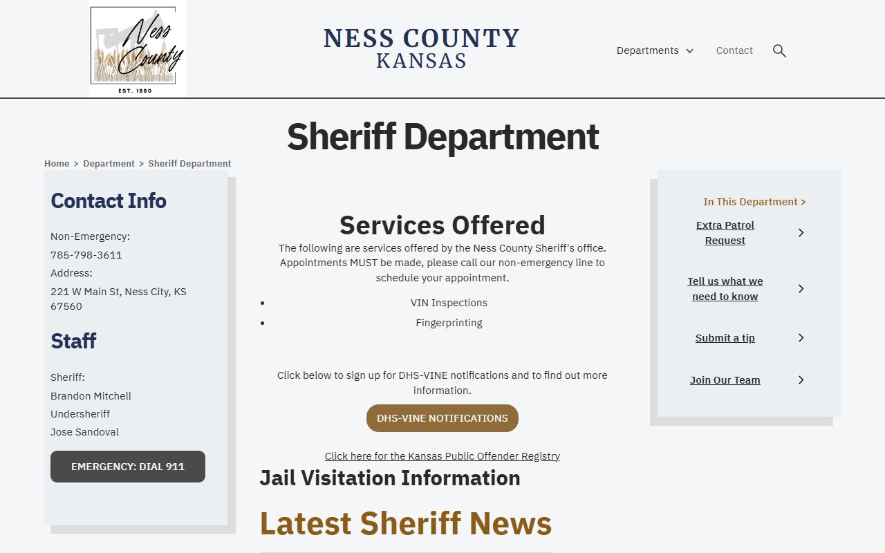 Ness County Sheriff's Office contact block and staff list